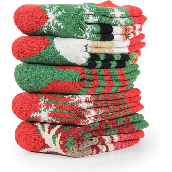 BenSorts Women 5 Packs Christmas Winter Thick Warm Polyester Boots Socks - Picture 2 of 8